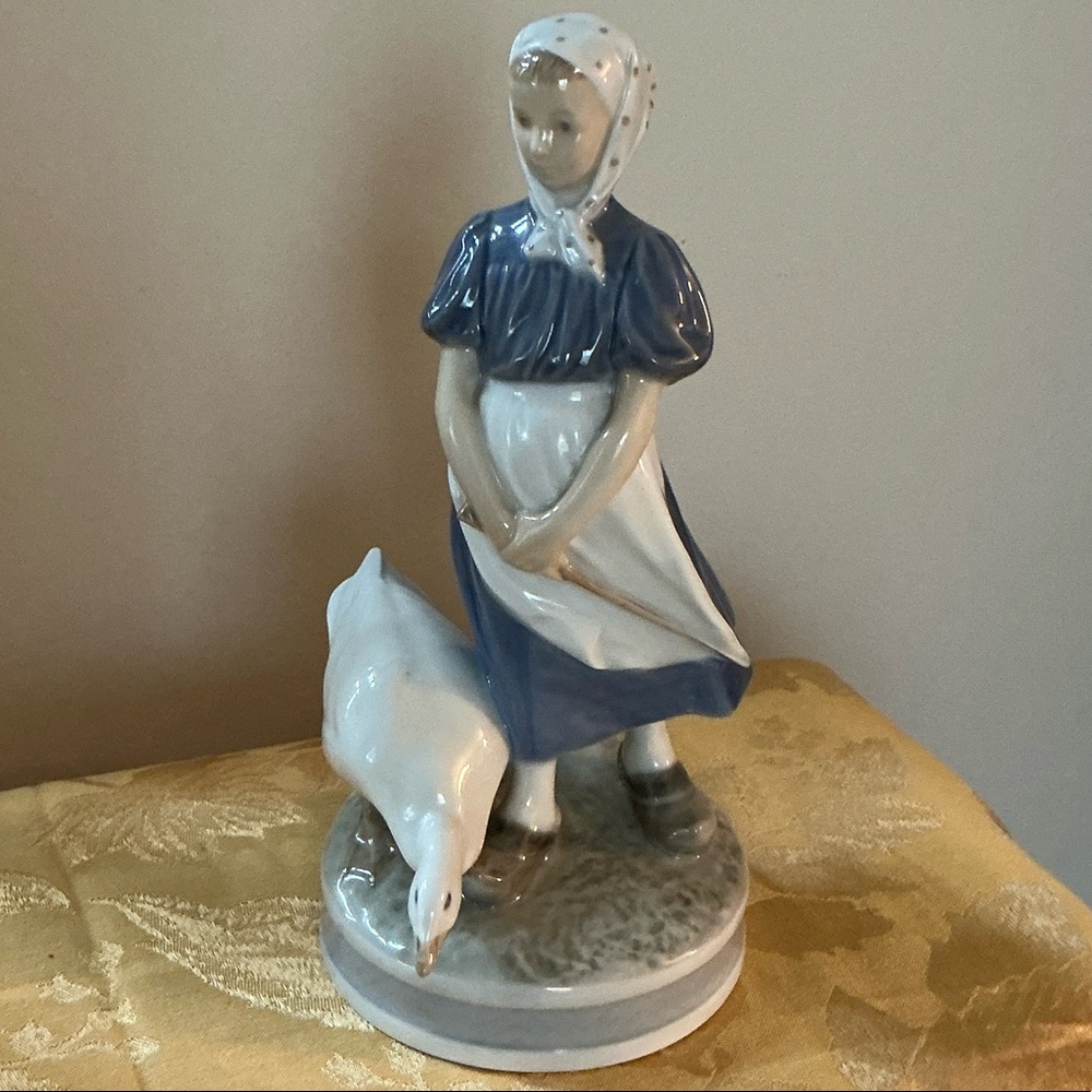 Royal Copenhagen Girl with Goose Figurine #522 | 9.75” Vintage Denmark Porcelain